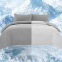 Cooling Comforter Set with Sheets&Pillowcases,Cooling Blanket for Hot Sleeper Cold ice Double Side Grey Bed Set Queen Size 4pcs(Comforter+Fitted Sheets+2Pillowcases)