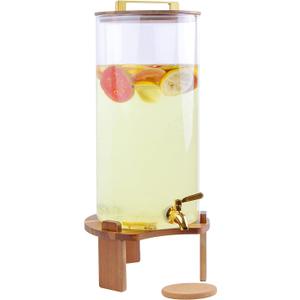 2.5 Gallon Drink Dispenser with Wood Lid & Stand, Large Glass Beverage Dispenser with Stainless Steel Spigot, Lemonade Pitcher for Parties, Weddings, Iced Tea, Water