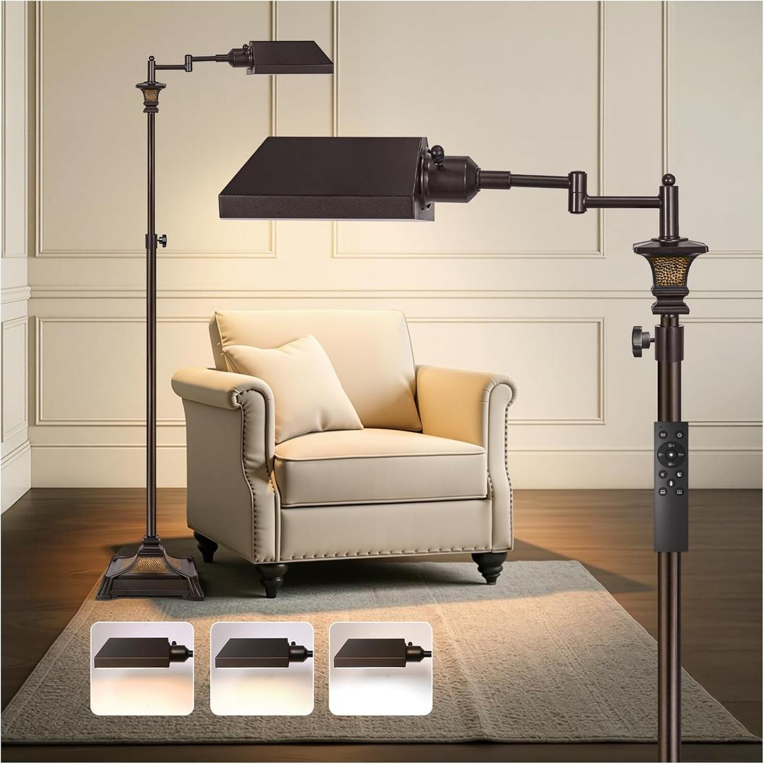 Scenekoy Adjustable Height Smart LED Floor Lamp for Living Room Bedroom, Remote Control Traditional 350 Swing Arm Standing Lamp with Swivel Metal Shade, Decor for Reading House Home Office