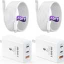 USB C Charger Block 100W, 3-Port GaN Super Fast Phone Charger, Type C 65W Laptop Chargers with 10ft USB C Charging Cable for MacBook Pro/Air,iPad Pro, iPhone 17/16/15Pro, S26 Ultra/S25/S24[2 Pack] (White)