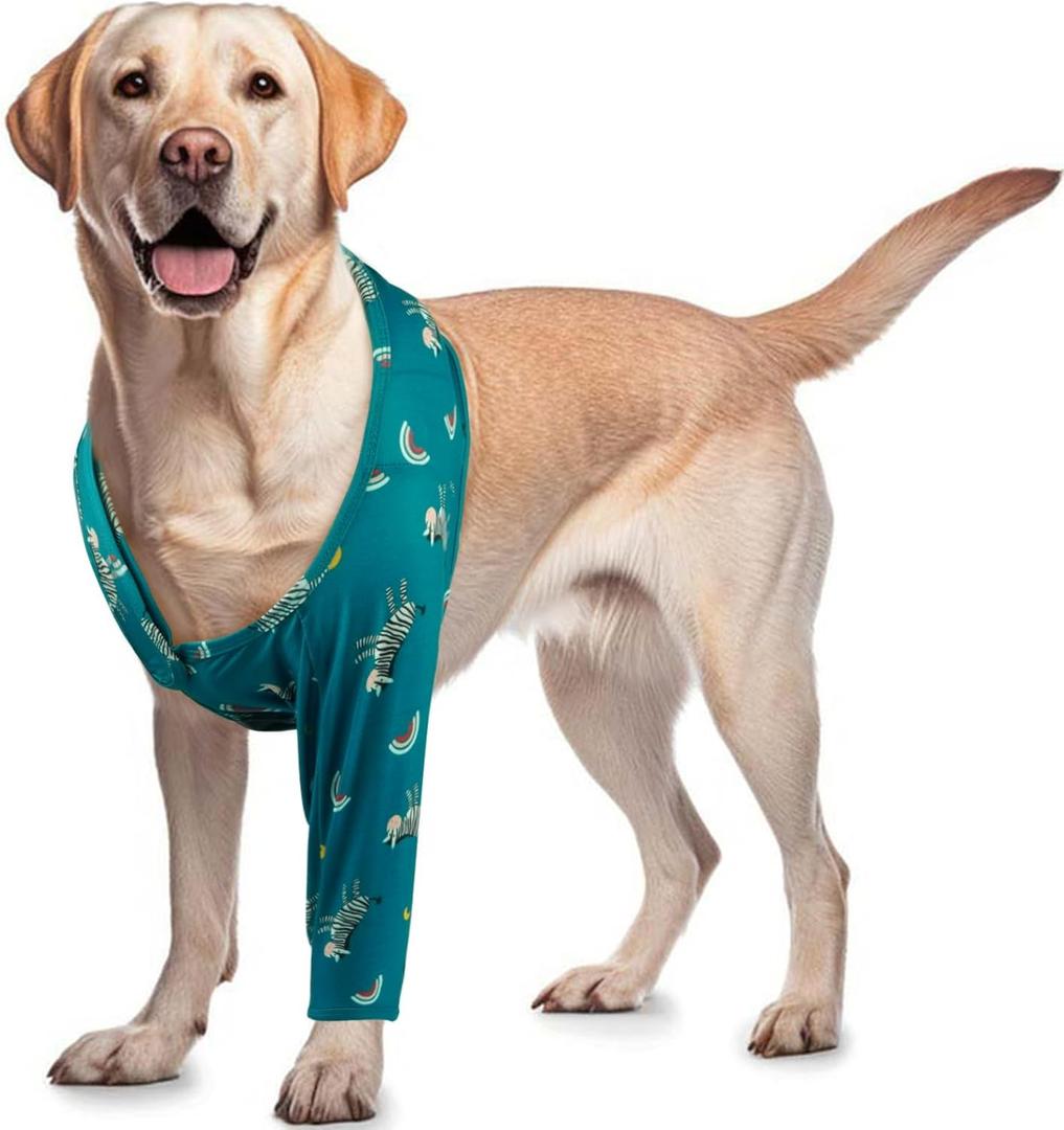 ROZKITCH Dog Sleeve to Prevent Licking for Front Right Left Leg, Pet Prevent Licking Wound Elbow Protector, Dog Recovery Suit Cone Collar Alternative for Sprain ACL CCL Arthritis Joint Care Zebra L (L(Chest Girth:21.2"-26.7"))