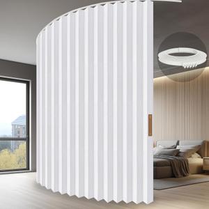 Hanging Accordion Room Divider with Track System - Ceiling-Mounted Partition Curtain, Simple Installation(White 100" W x 84" L-Pack of 1)