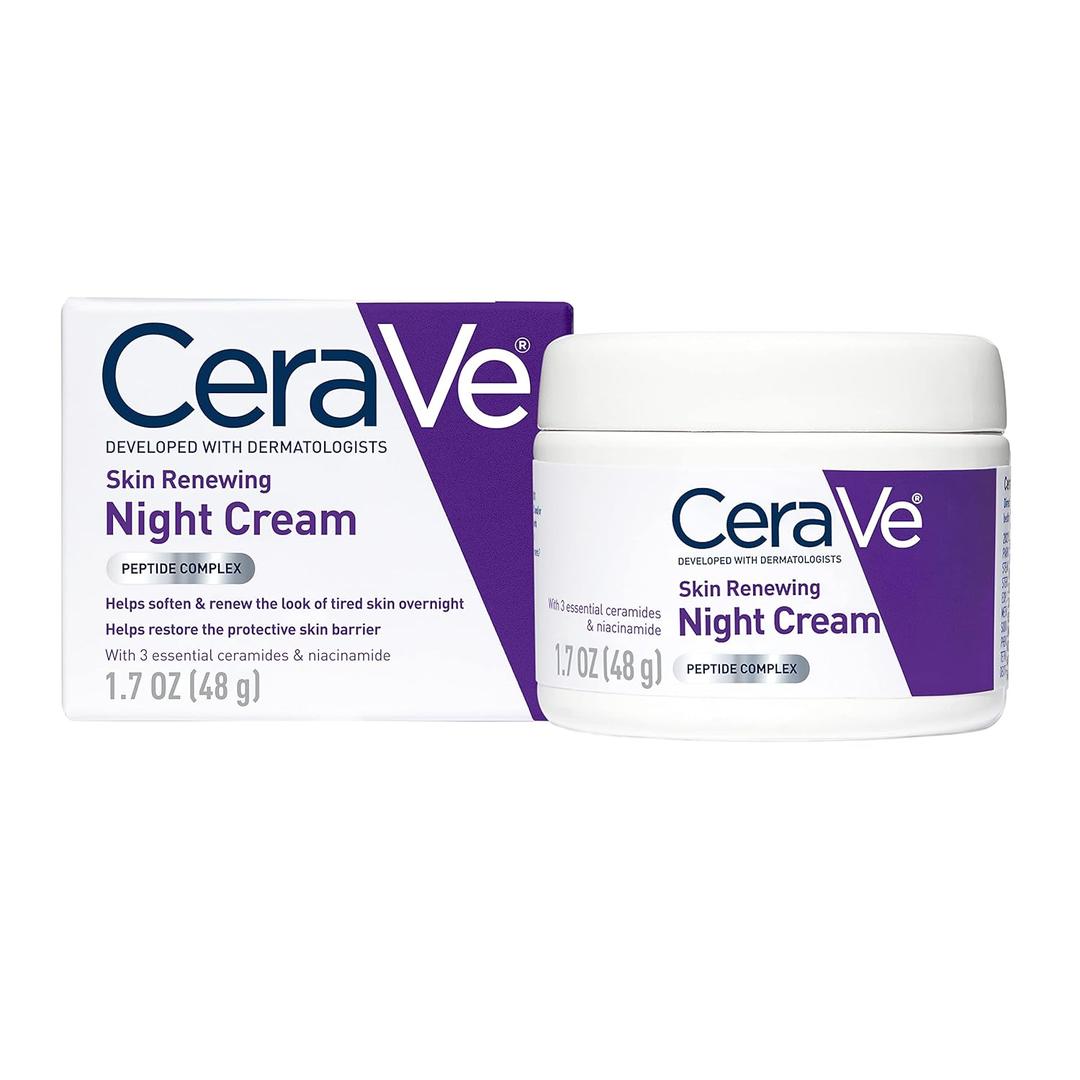 CeraVe Skin Renewing Night Cream, Niacinamide, Peptide Complex, and Hyaluronic Acid Moisturizer for Face, 1.7 Ounce,