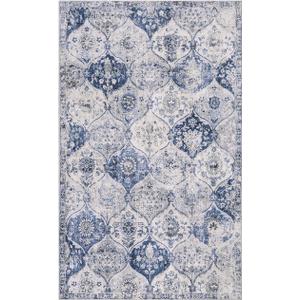 Lahome Moroccan Trellis Washable Small Area Rug, 3x5 Area Rug for Bedroom Living Room, Non-Slip Oriental Throw Carpet for Kitchen Office Entryway Bathroom Office Elise, White/Royal Blue