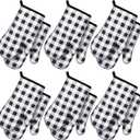 Tatuo 6 Pairs Black and White Checkered Oven Mitts Heat Resistant, Vintage Retro Checkerboard Cute Oven Mitts, Extra Thicken Kitchen Gloves, 6''x11''