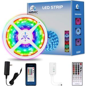 Dreamcolor Dimmable 16.4ft RGBIC LED Strip Light, music sync waterproof light strip, Chasing Multicolor Effect, Triple Control (Bluetooth APP/IR Remote/Control box),Scene Modes for Kitchen, Bedroom