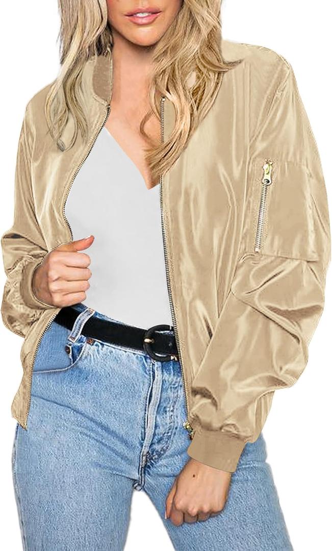 Zeagoo Women's Bomber Jacket Casual Coat Zip Up Outerwear Windbreaker with Pockets XXL