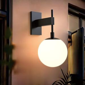 Hyunbae Outdoor Wall Sconce, 18.9" Large Size Wall Light, Exterior Light Fixtures Wall Mount for House, Globe Glass Front Porch Lights, Waterproof Outside Lighting Sconce Lamp with E26 Base (Black)