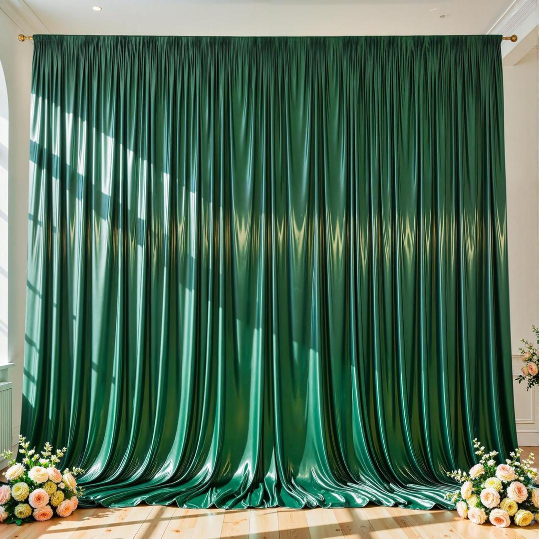 Hunter Green Satin Backdrop Curtains 2 Panels - Glitter Photo Drapes for Baby Shower, 10x10FT Shimmer Back Drop Cloth, Wrinkle Free for Birthday Party Prom Wedding Reception Stage