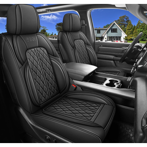 Car Seat Cover Custom Fit for Dodge Ram 1500 2500 3500 2002-2026 Faux Leather Seat Cover Set Compatible with Crew Quad Regular Cab Pickup Truck Cushions (Black, Full Set, Flat Rear)