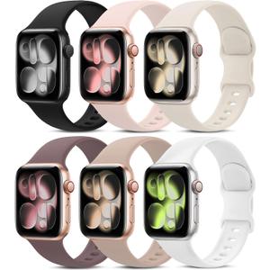 6 Pack Sport Bands Compatible with Apple Watch Band 44mm 45mm 49mm 46mm,Silicone Waterproof Strap for iWatch Apple Watch Series 11 10 9 Ultra 8 7 6 5 4 3 2 1 SE Women Men (Starlight/Pink Sand/Milk Tea/White/Smoke Violet/Black)