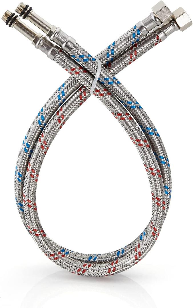 Midanya 24-Inch Long Faucet Water Supply Lines, Braided Stainless Steel Supply Hose 3/8-Inch Female Compression Thread x M10 Male Connector, x 2 Pcs (1 Pair)
