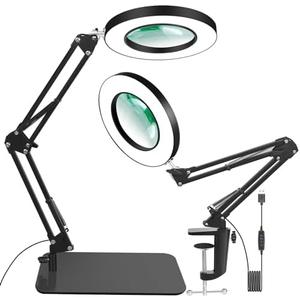 HZQDLN 12X Magnifying Glass with Light and Stand, 2-in-1 Magnifier with Light Hands Free, 5 Color Modes LED Lighted, Magnifying Lamp for Reading Craft Hobby Painting Sewing Close Work