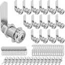 Pertinel Cam Locks Cabinet Locks Keyed Alike, 1-3/8'' (Length) Cylinder Fits on 1-1/8'' Max Panel Thickness, 16pcs Secure Files Drawers RV Storage Locks Replacement Set, Zinc Alloy Chrome Finish