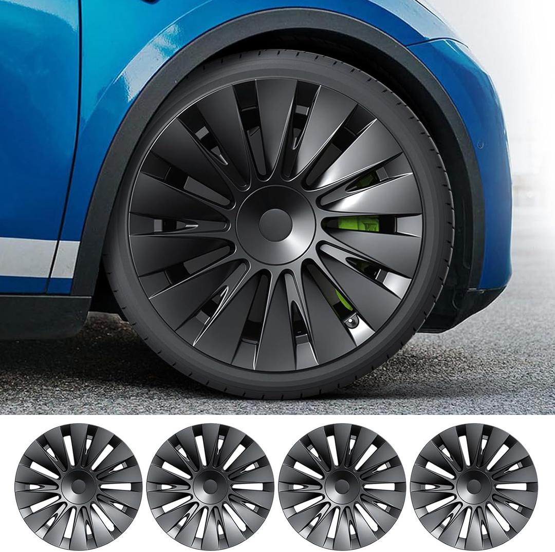 Wheel Covers 19 Inch Hubcaps for Tesla Model Y 2019-2024 Hubcaps Rims Wheel Covers Replacement Accessories Compatible with Tesla Model Y Matte Black Includes Center Logo Caps (4 Pack)