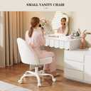 Velvet Vanity Chair with Wheels, Height Adjustable Swivel Makeup Chair, Armless Small Desk Chair for Bedroom/Office/Vanity Table, 250 lbs Capacity (Velvet, White)
