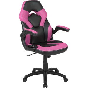 Flash Furniture X10 High-Back LeatherSoft Racing Style Gaming Chair with Flip-Up Arms, Ergonomic Padded Swivel Computer Chair, Pink/Black