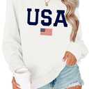Lacozy Womens USA Sweatshirt American Flag Oversized Graph Letter Pullover Crewneck Long Sleeve Loose Fit Tees Clothes (Small, White)