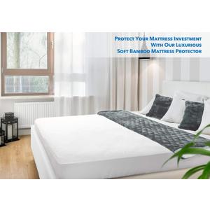 PlushDeluxe Bamboo Mattress Protector King Size,  Waterproof, & Ultra Soft Breathable Noiseless Washable Bed Mattress Cover for Comfort & Protection - White