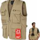 Humvee Utility Vest with 21 Pockets -Travel, Safari, Hunting, Camping, 100% Cotton, Tactical Jacket for Men & Women (Beige, M)
