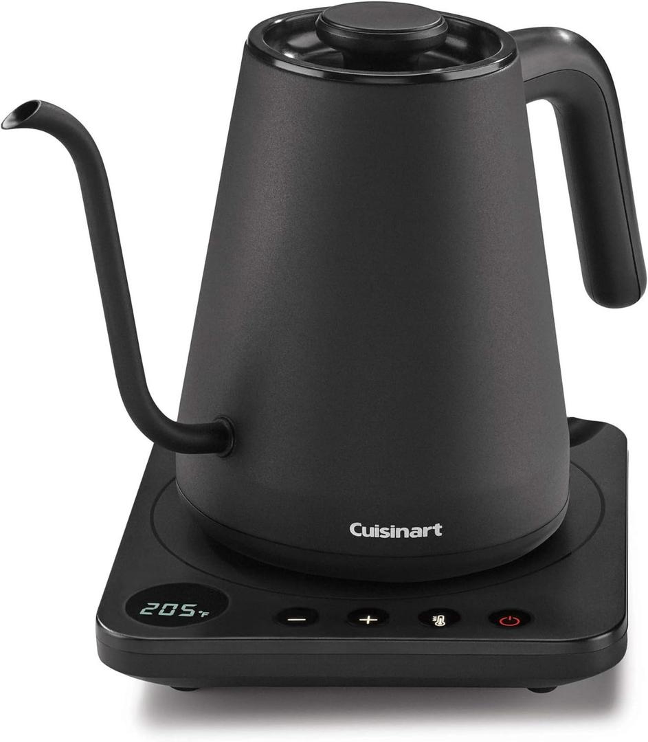 Cuisinart GK-1 Digital Goose Neck Kettle, Precision Gooseneck Spout Designed for Precise Pour Control that Holds 1-Liter, 1200-Watt Allows for Quick Heat Up, Stainless Steel, Black