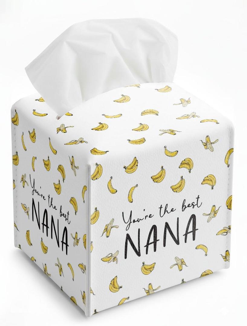 Banana Nana Gift Tissue Box Cover, Nana Gifts from Grandkids, Grandma Gift for Mothers Day, Mother's Day Party Decorations, Waterproof Leather Paper Dispenser to Grandma Birthday Gifts, I
