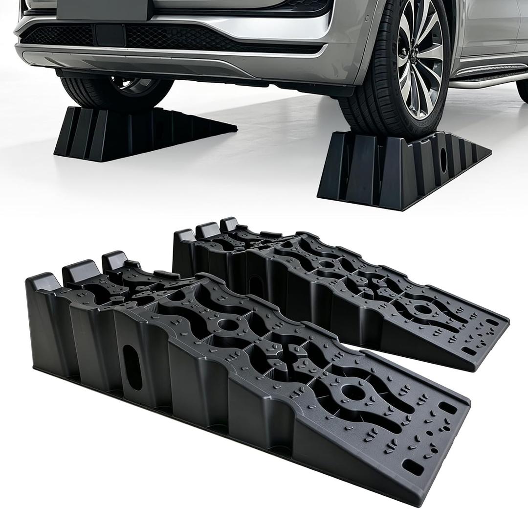 HOXWELL 8" Oil Change Ramp, Plastic Car Ramps with Anti-Slip Tread and Rubber Feet, Heavy Duty with 20000LBS GVW, Heavy Duty Car Ramps, Ramp for Chassis Repair and Cleaning, 2 Sets