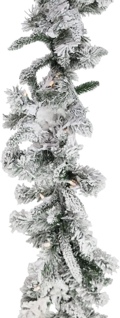 Christmas Time 9-Ft. White Pine Snowy Garland with Warm White LED Lights | Festive Indoor Holiday Decor | Battery-Operated Christmas Decorations for Stairway, Fireplace Mantel | CT-WP108GL-LEDFL
