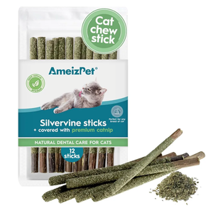 Silvervine Sticks for Cats, Chew Sticks Covered with Catnip Dust - Natural Matatabi Cat Dental Care, Silvervine Cat Teeth Cleaning, 12 Pcs, Best Before: July 2025