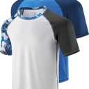 Liberty Imports 2-Pack Men's UV Short Sleeve Swim Shirts Loose Fit Rash Guards (3X-Large, Printed White/Contrast Blue)