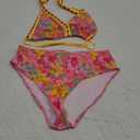 BEAUDRM Girl's 2 Piece Floral Print Swimsuits Halter Triangle Bikini Boho High Waisted Bathing Suit Pink 11Y