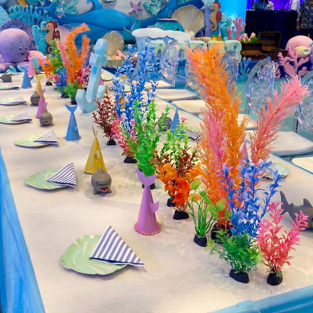 Outus 18 Pcs Under The Sea Party Decorations Ocean Theme Birthday Party Decorations 4" 12" 14" Artificial Fake Seaweed Plants Table Centerpiece for Summer Underwater Fish Tank Lifelike Decor