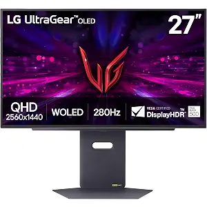 LG 27GX700A-B 27-inch Ultragear QHD (2560 x 1440) OLED Gaming Monitor, 280Hz, 0.03ms, NVIDIA G-Sync, AMD FreeSync Premium Pro, VESA DisplayHDR TrueBlack500, with up to DCI-P3 99.5%, HDMI 2.1, Black