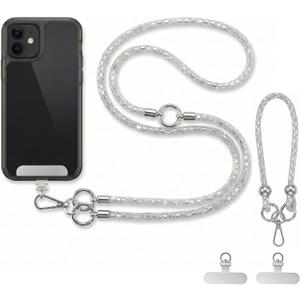 Crystal Phone Lanyard Crossbody and Wrist Strap Set, Rhinestone Women Anti-Lost Crossbody Phones Straps, Cell Phones Lanyards and Phone Charm for All iPhone/iPhone 17 Pro Max, Dazzling White