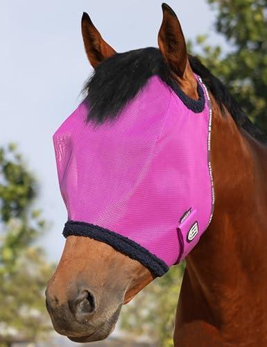 Harrison Howard All Round Mesh Horse Fly Mask UV Protective with Fleece Padded Edging Purple M