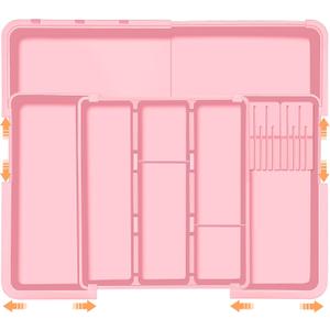 Utensil Drawer Organizer for Kitchen, Expandable Silverware Organizer Cooking Utensils Tray, Large Cutlery and Flatware Holder, Kitchen Tools & Gadgets Storage (Pink)