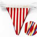 32Ft Red Blue Yellow Carnival Party Decorations Red Striped Carnival Circus Clown Triangle Flag Pennant Bunting Banner Fabric Garland Streamers for Kids Birthday Baby Shower Outdoor Decor Supplies