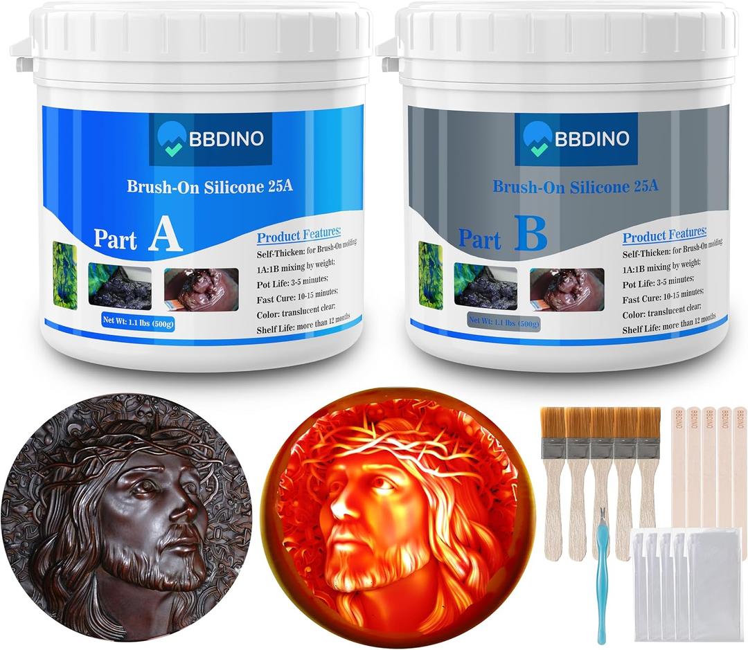 BBDINO Brush-on Silicone for Mold Making 25A 2.2 lbs, Platinum-Cure and Self-Thicken Liquid Silicone Mold Making Kit, Ideal for Masterial Costing Large Projects Like Stone/Concrete/Cement/Plaster