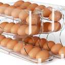 Sotfamily Clear Egg Holder for Fridge, Auto Rolling Egg Dispenser for Eggs 36 Count, FIFO Design, Space-Saving Egg Roller, Organizer, Container, Storage for Refrigerator & Kitchen Countertop(2 Packs)