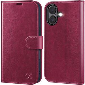 OCASE Compatible with iPhone 16 Wallet Case, PU Leather Flip Folio Case with Card Holders RFID Blocking Kickstand [Shockproof TPU Inner Shell] Phone Cover 6.1 Inch 2024, Burgundy