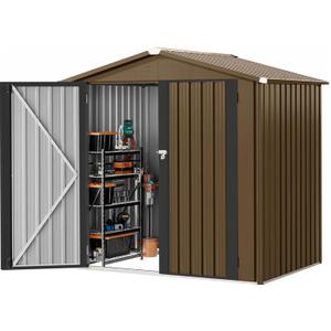 DWVO 6x4ft Outdoor Storage Shed, Lockable Metal Tool Storage Sheds, Waterproof Garden Sheds with Vents for Backyard, Patio, Garage, Lawn, Brown