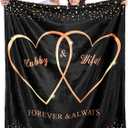 Ganeen Wedding Blanket for Couples Hubby and Wifey Throw Blanket 60 x 50 Inch Engagement Anniversary Marriage Gift for Bride Groom Newlyweds Soft Couples Gift for Room Decor(Romantic,Black)
