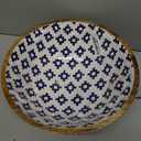 Folkulture Salad Bowl or Wooden Bowls with Serving Tongs, Large for Fruits, Cereal or Pasta, Large Mixing Bowl Set, 12" Diameter x 5" Height, Mango Wood, Blue