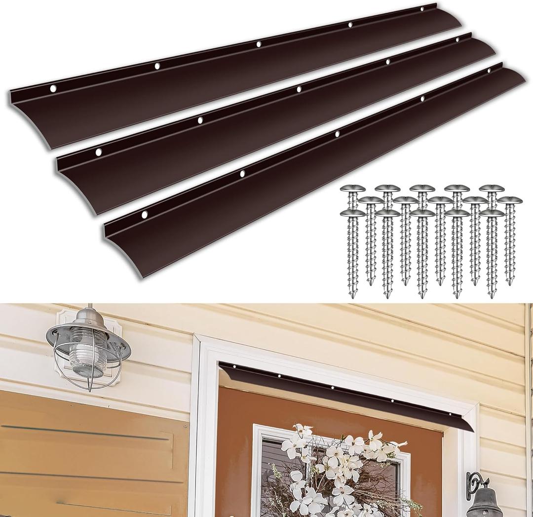 3PCS 51Inch Brown Aluminum Door Rain Drip Guard Deflector for Door and Window Easy to Install