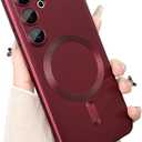 Magnetic for Samsung Galaxy S25 Phone Case for Women/Men, Matte Luxury Soft Metallic Luster Design with Camera Lens Protector, Shockproof Anti-Scratch Phone Case 6.2"  Red