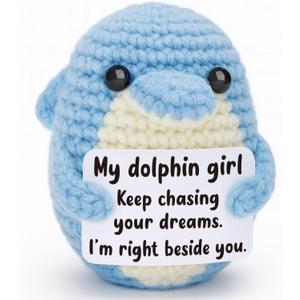 Easter Basket Stuffers for Girls Daughter, Handmade Positive Crochet Dolphin 4 Inch Blue, Trendy Gifts for Teen Tween, College Graduation Gift, Spring Birthday Surprise
