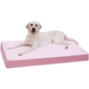 KSIIA Orthopedic Dog Bed - Waterproof & Washable with Removable Cover, Deluxe Plush Egg Crate Foam Design for Large Dogs, 35x22 Inch Pink Dog Crate Bed