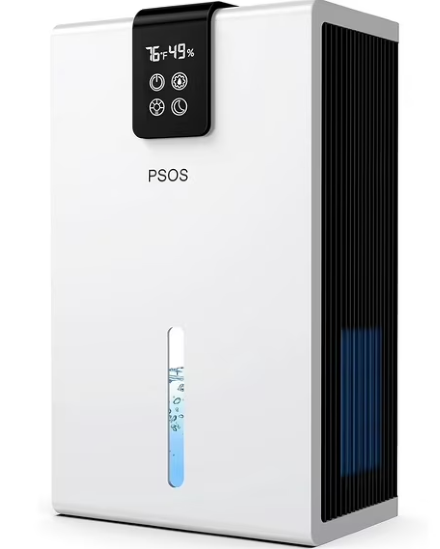 PSOS 98 oz Dehumidifier for Home, Quiet Dehumidifier with Humidity Display, Auto Shut-Off, 7-Color Ambient Light, Covers up to 1000 sq ft, White