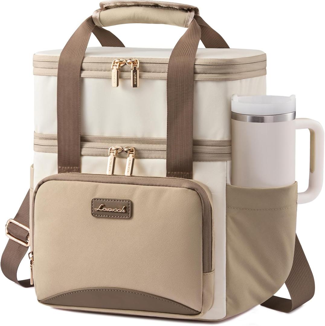 LOVEVOOK Insulated Lunch Bag For Women Men,Expandable Double Deck Lunch Box With Large Cup Holder,Leakproof Cooler Bag For Adult Lunch Tote Bag Work Picnic Beach with Adjustable Shoulder Strap Gift