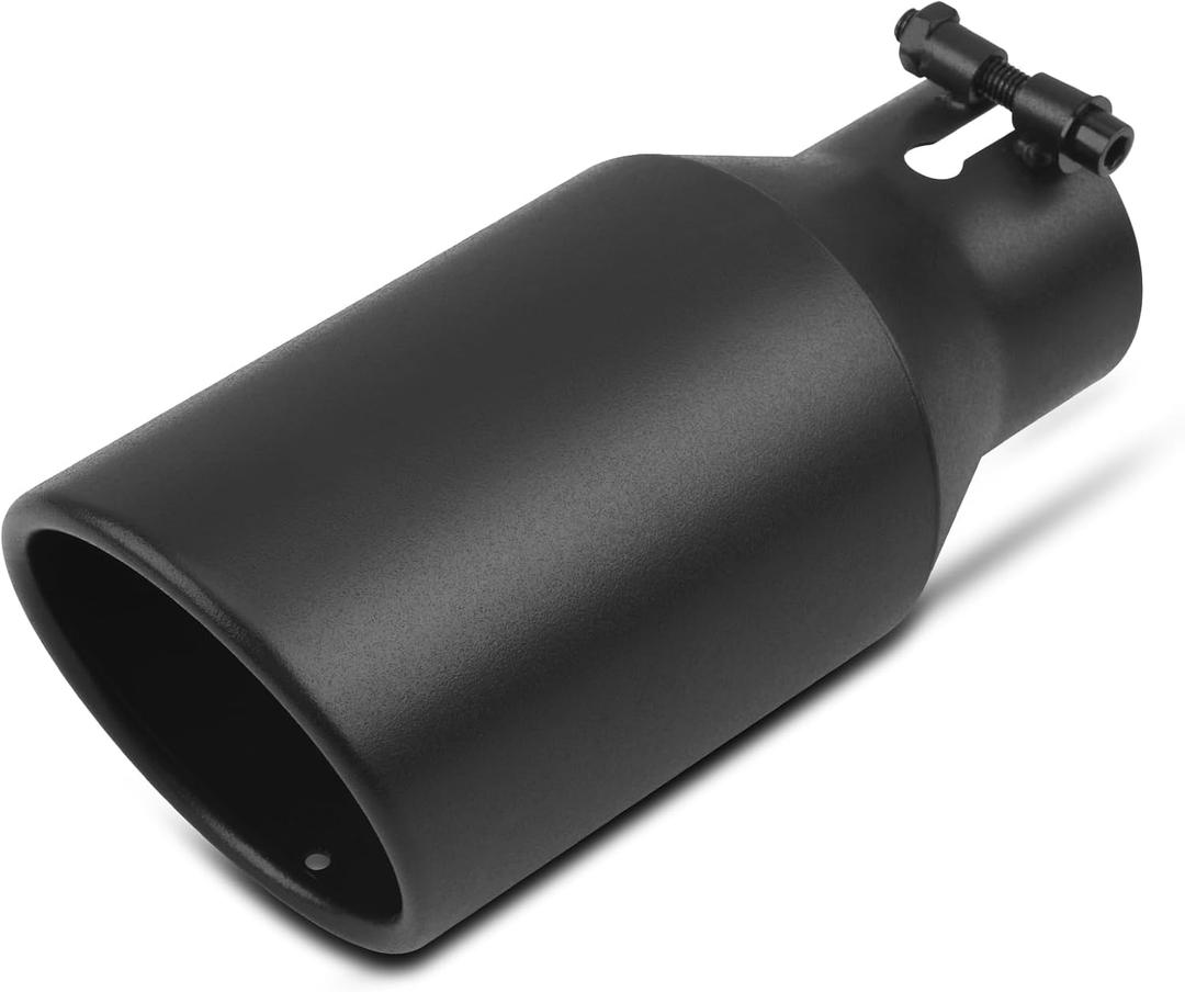 2.5 inch Inlet Exhaust Tip, 4" Outlet 9" Overall Length Stainless Steel Exhaust Tail Pipe, Bolt-On, Rolled Edge, Black (Fit for Tailpipe Outlet is 2.5", must OD not the ID)